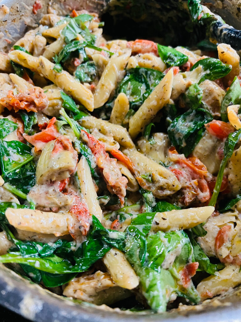 one-pot creamy sun-dried tomato pasta -- bringing it all together